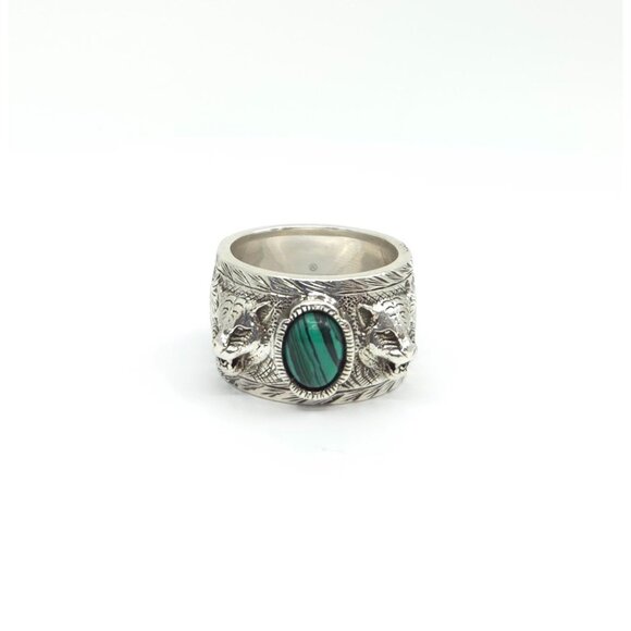 Gucci Sterling Silver Garden Malachite Ring Size 20EU 9US - Picture 2 of 16